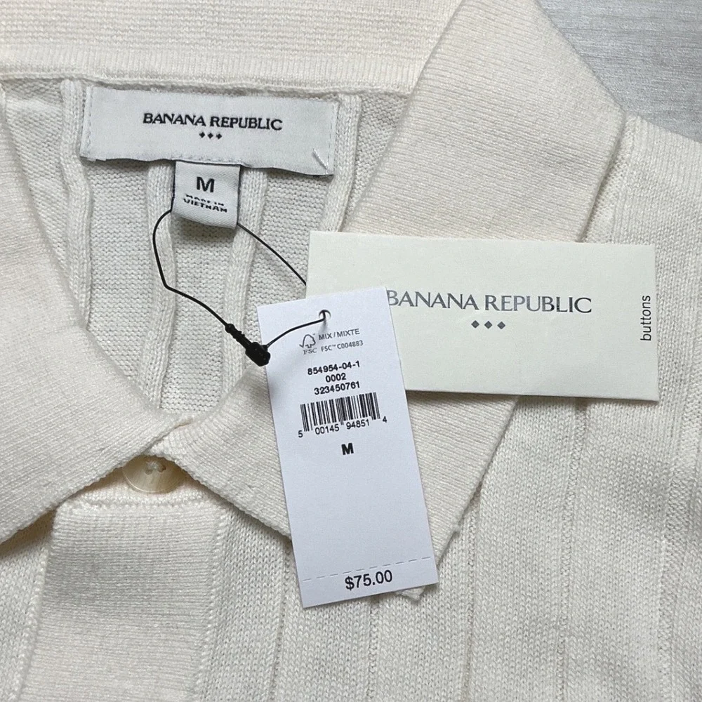 Banana Republic Knit Polo Shirt Mens Size M Cream New With Tags